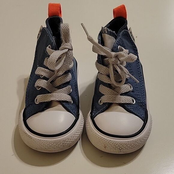 VELCRO CONVERSE ALL STAR BLUE ORANGE WHITE HIGH TOP CANVAS SNEAKERS girl boy 5 - Picture 5 of 12